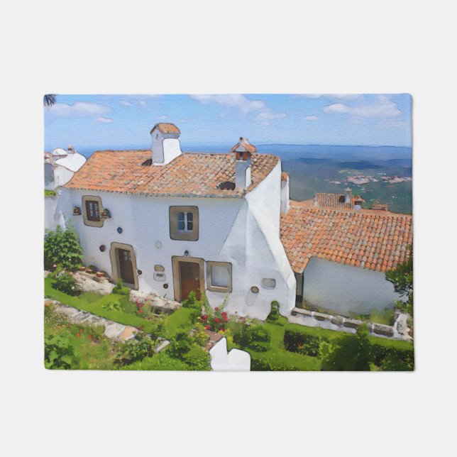Watercolor Mediterranean house Doormat (Front)