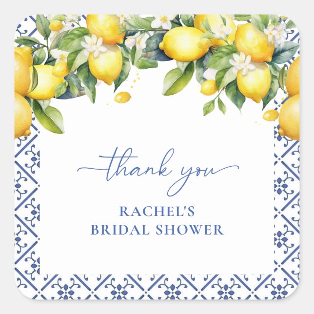 Watercolor Mediterranean Italian Thank You Favour Square Sticker (Front)