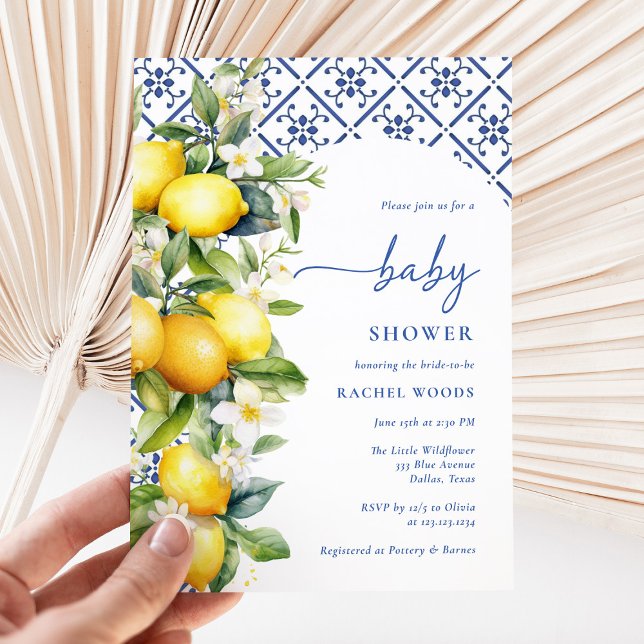 Watercolor Mediterranean Lemon Baby Shower Invitation (Creator Uploaded)