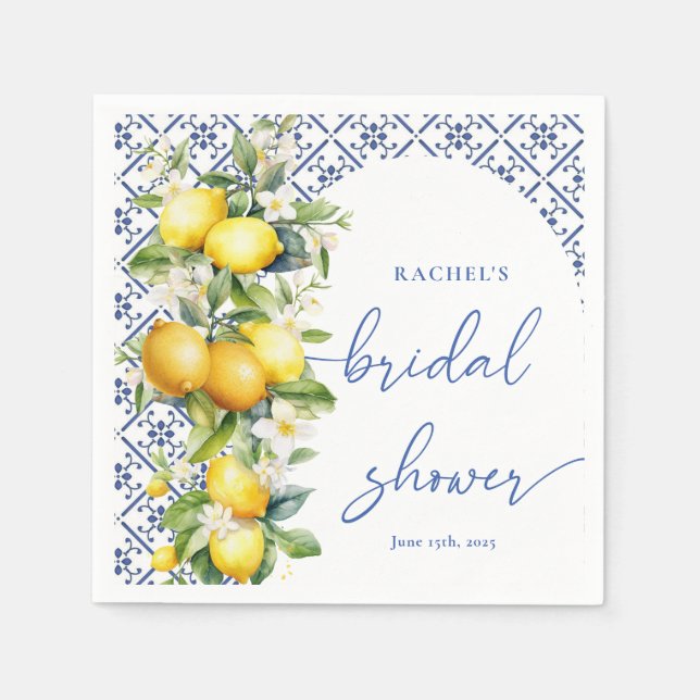Watercolor Mediterranean Lemon Bridal Shower Napkin (Front)