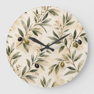 Watercolor Mediterranean Olive Branch Clock