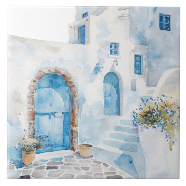 Watercolor Mediterranean  Tile (Front)