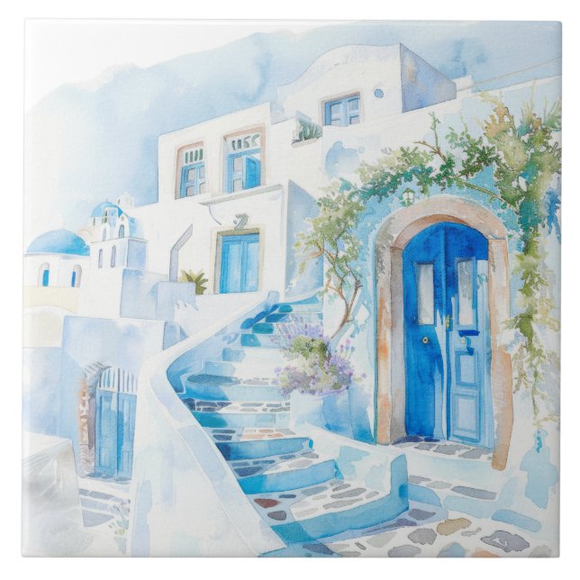 Watercolor Mediterranean  Tile (Front)