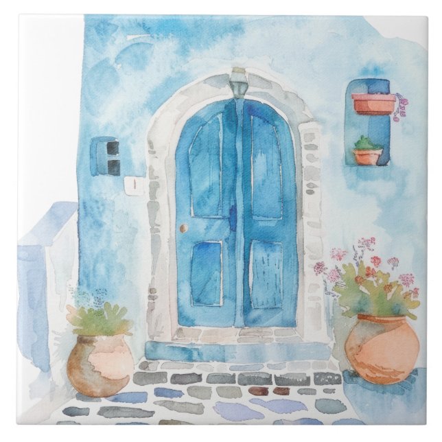 Watercolor Mediterranean  Tile (Front)