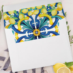 Watercolor Mediterranean Tile Lemon Blue Yellow Envelope