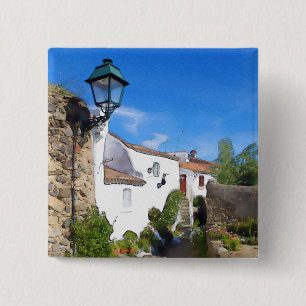 Watercolor Mediterranean village 15 Cm Square Badge