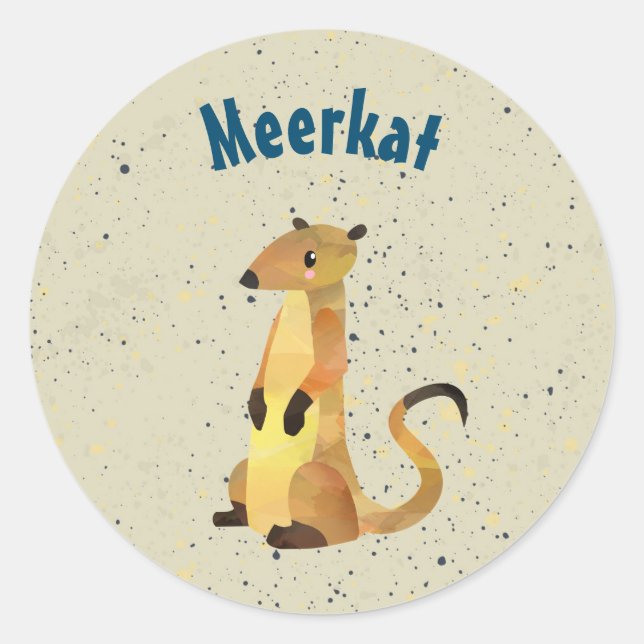Watercolor Meerkat on a Beige Background Classic Round Sticker (Front)