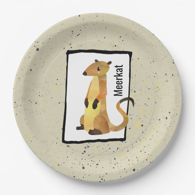 Watercolor Meerkat on a Beige Background Paper Plate (Front)