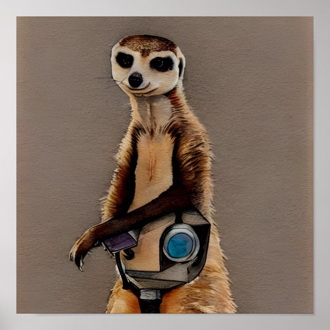 Watercolor Meerkat with Steampunk Mask  Poster (Front)