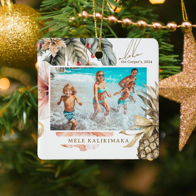 Watercolor Mele Kalikimaka Hawaiian Photo  Ceramic Ornament (Creator Uploaded)