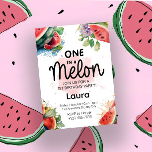 Watercolor melon - 1st Birthday Party Invitation