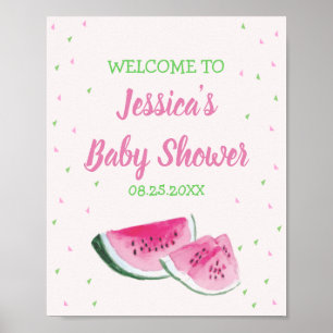 Watercolor Melon Baby Shower Pink Green Poster