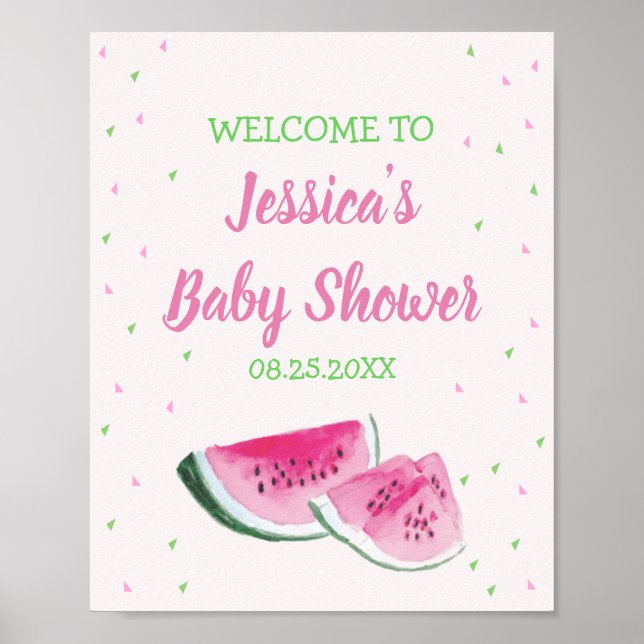 Watercolor Melon Baby Shower Pink Green Poster (Front)