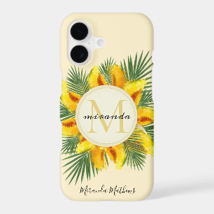 Watercolor Melon Tropical Leaves Wreath Monogram