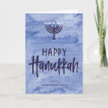 Watercolor Menorah Folded Hanukkah Card<br><div class="desc">A wash of watery blue serves as a subtle backdrop for this textured menorah illustration and inky, hand-lettered Happy Hanukkah text. Don't forget to personalise the front with your name text. Add a personal touch to the inside of this folded card with the "customise it" options and change everything from...</div>