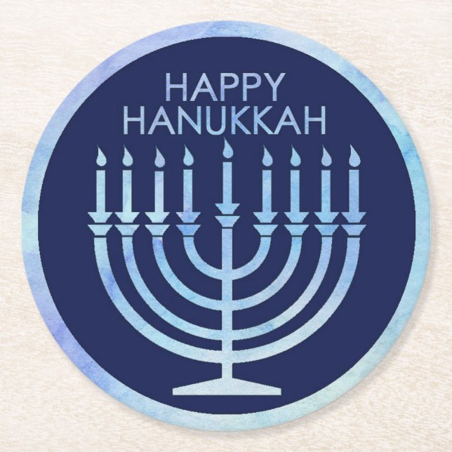 Watercolor menorah  Hanukkah    Round Paper Coaster (Front)
