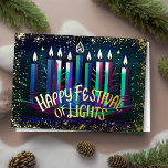 Watercolor Menorah Happy Festival of Lights Holiday Card<br><div class="desc">Holiday themed items designed by Umua. Printed and shipped by Zazzle or their affiliates.</div>