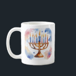 Watercolor Menorah Happy Hanukkah  Coffee Mug<br><div class="desc">Watercolor Holiday themed items 
Send your Wishes with this Holiday Card that feature a Stunning Happy Hanukkah</div>