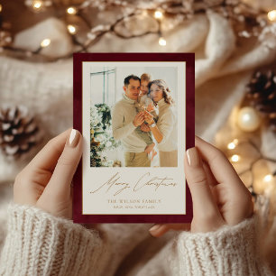Watercolor Merlot Red 3 Photos Christmas Holiday Card