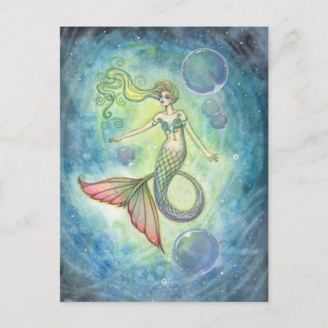 Watercolor Mermaid Art Postcard by Molly Harrison (Front)