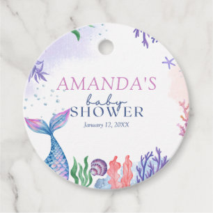 Watercolor Mermaid Baby Shower Favour Tag