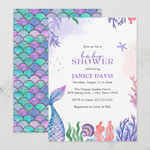 Watercolor Mermaid Baby Shower Invitation
