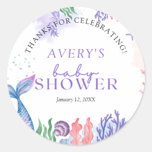 Watercolor Mermaid Baby Shower Thank You Classic Round Sticker
