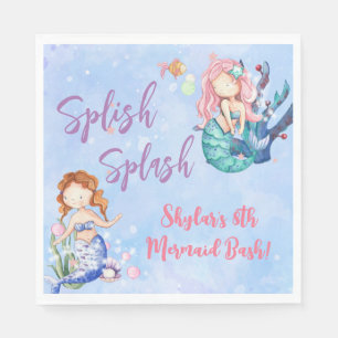 Watercolor Mermaid Bash Birthday   Napkin