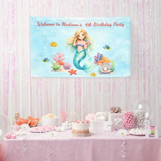 Watercolor Mermaid Birthday Banner (Party)