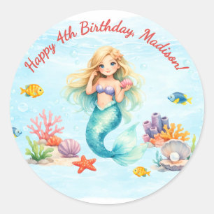 Watercolor Mermaid Birthday Classic Round Sticker