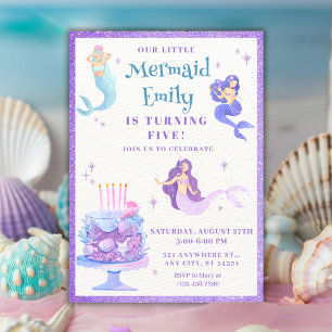 Watercolor Mermaid Birthday Girl Invitation