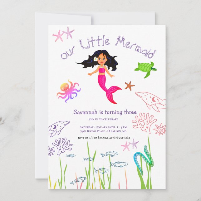 Watercolor Mermaid Birthday Invitation (Front)