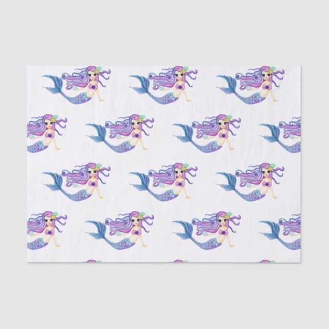 Watercolor Mermaid Birthday Party Tissue Paper (Front)