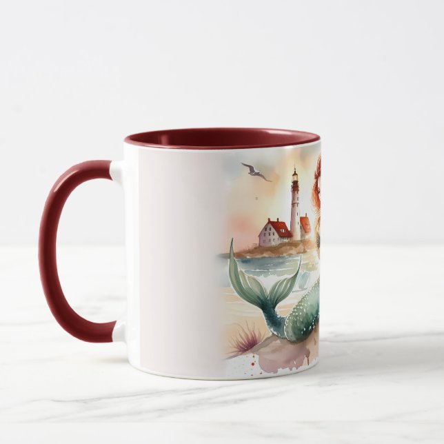 Watercolor Mermaid by Lighthouse Shore Mug (Left)