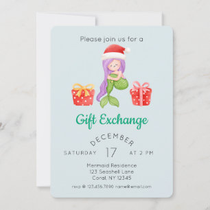 Watercolor Mermaid Christmas Gift Exchange Party Invitation