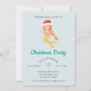 Watercolor Mermaid Christmas Party Invitation