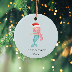 Watercolor Mermaid Christmas Photo Ceramic Tree Decoration