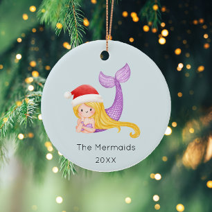 Watercolor Mermaid Christmas Photo Ceramic Tree Decoration