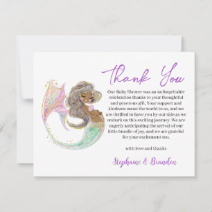 Watercolor Mermaid Future Mum Baby Shower Thank You Card