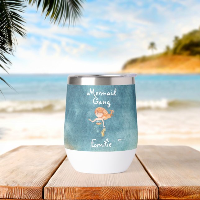 Watercolor Mermaid Gang Cute Modern Wedding Team (Beach)