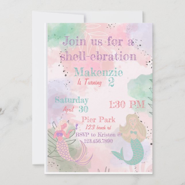 Watercolor Mermaid invitation (Front)