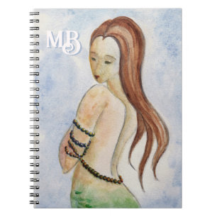 Watercolor Mermaid Monogram Spiral Notebook