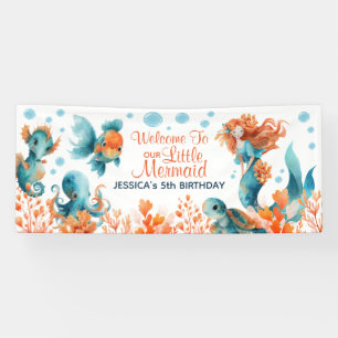 Watercolor Mermaid Ocean Kids' Birthday Welcome  Banner