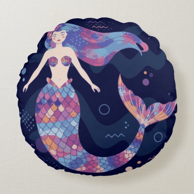 Watercolor Mermaid Round Cushion (Front)