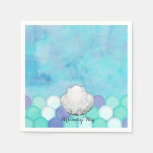 Watercolor Mermaid Scales Birthday Party Custom Napkin