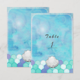 Watercolor Mermaid Scales Party Table Number Card