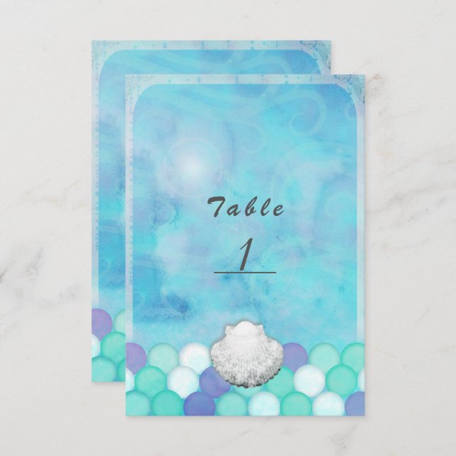 Watercolor Mermaid Scales Party Table Number Card (Front/Back)