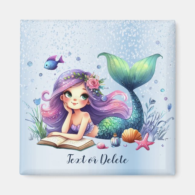 Watercolor Mermaid Sea Life Cute Beautiful Magnet (Front)