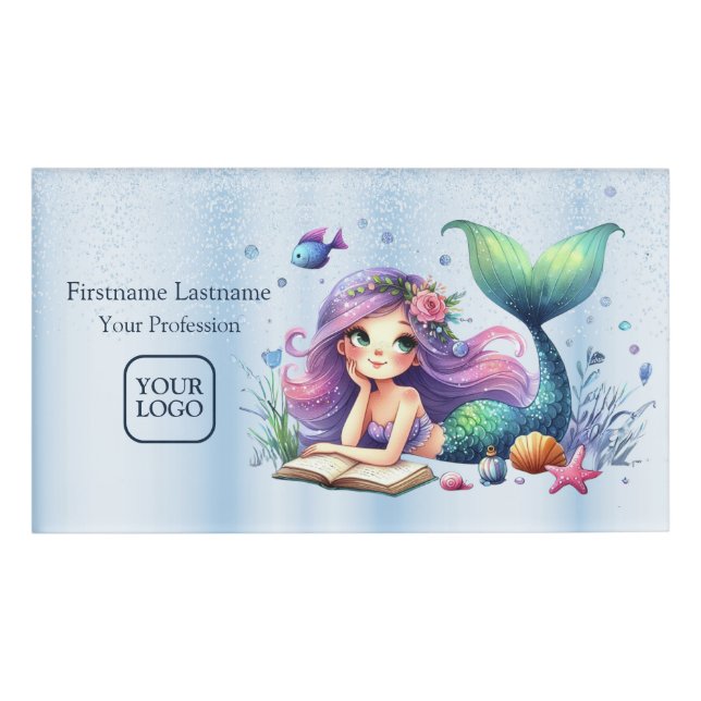 Watercolor Mermaid Sea Life Cute Beautiful Name Tag (Front)