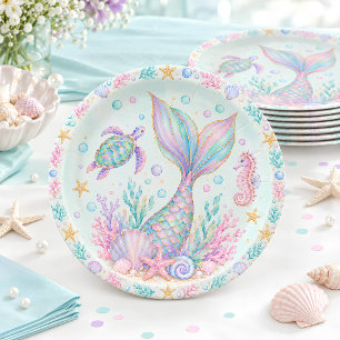 Watercolor Mermaid Tail Birthday Paper Plate